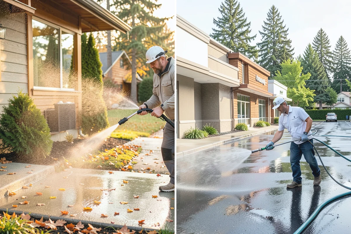 Office Building Washing in Wilkeson, Pierce County, WA - Survey cladding materials and pressure tolerances