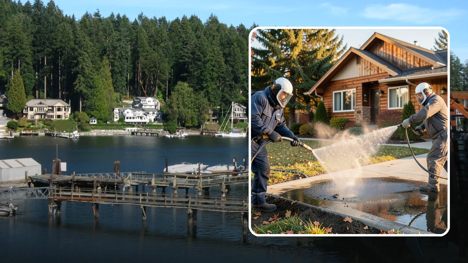 Oil Spill Cleanup in Gig Harbor, Pierce County, WA - We clean up oil spills on Washington driveways, lots, and shop floors to stop staining and runoff hazards.