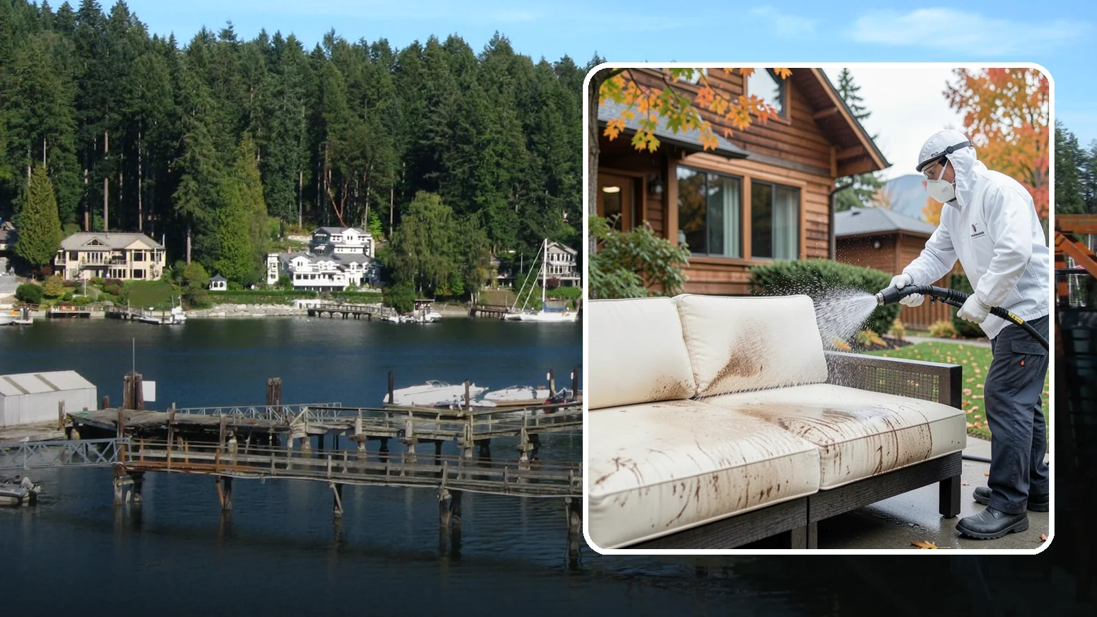 Outdoor Cushion Cleaning in Gig Harbor, Pierce County, WA - We wash, sanitize, and dry outdoor cushions to pull out the mustiness that settles in during long PNW wet seasons.