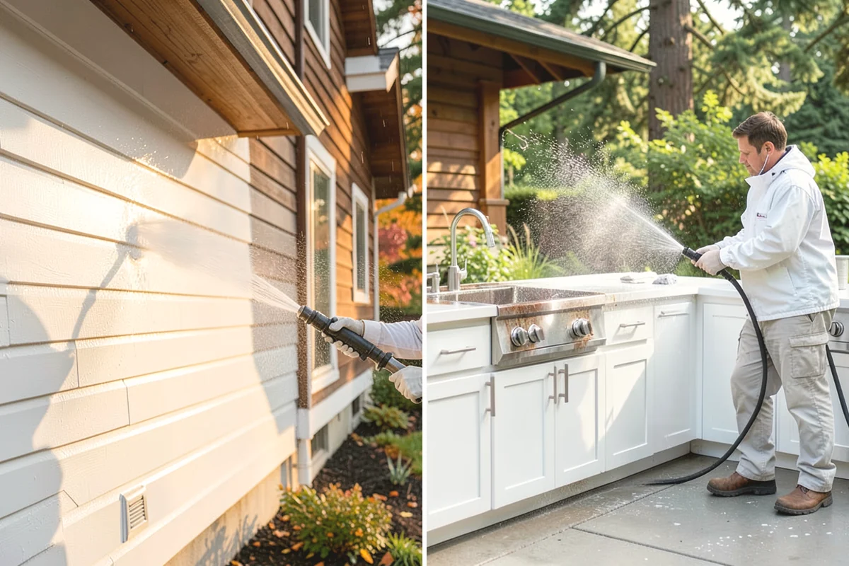 Outdoor Fireplace Cleaning in Black Diamond, King County, WA - Clear ash and loose debris from the firebox area