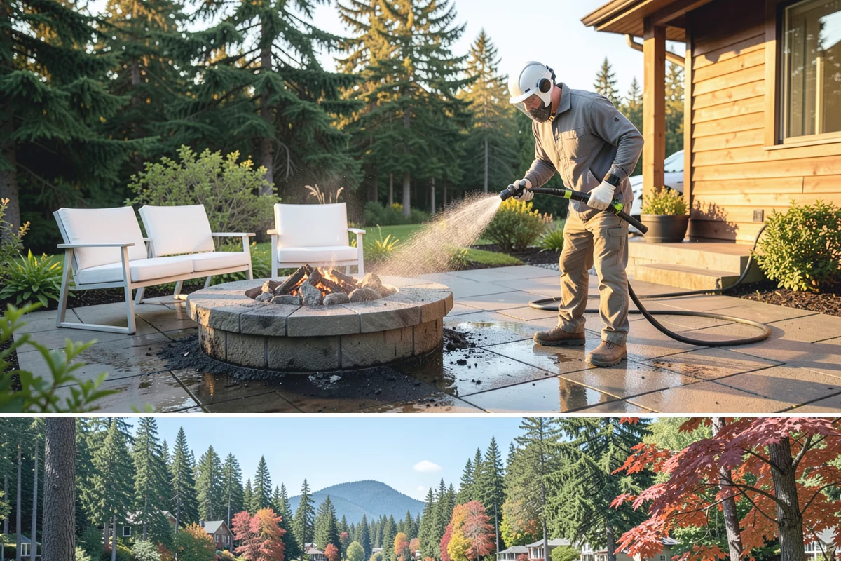 Outdoor Fireplace Cleaning in Covington, King County, WA - Spring cleaning readies the fireplace for summer evenings, and a dry day helps the masonry treatments work fully.