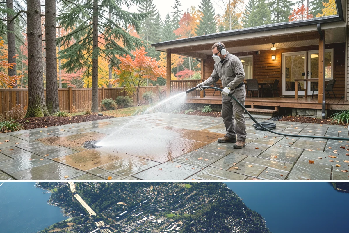 Outdoor Fireplace Cleaning in Mercer Island, King County, WA - Spring cleaning readies the fireplace for summer evenings, and a dry day helps the masonry treatments work fully.