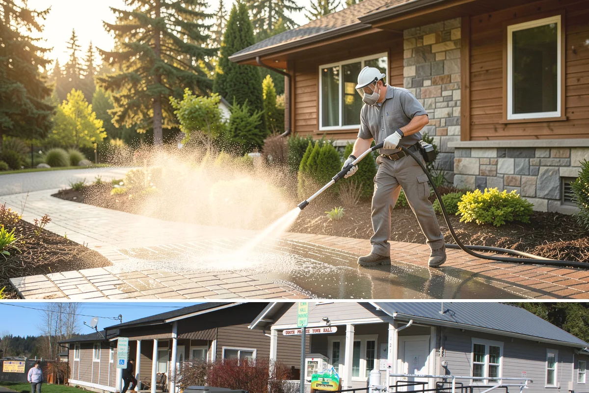 Outdoor Fireplace Cleaning in South Prairie, Pierce County, WA - Spring cleaning readies the fireplace for summer evenings, and a dry day helps the masonry treatments work fully.