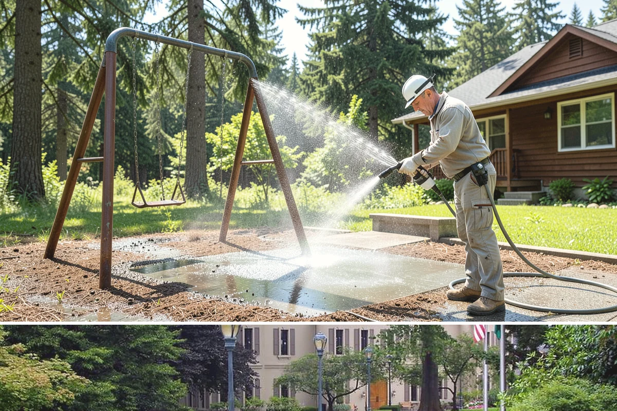 Outdoor Fireplace Cleaning in Woodinville, King County, WA - Spring cleaning readies the fireplace for summer evenings, and a dry day helps the masonry treatments work fully.