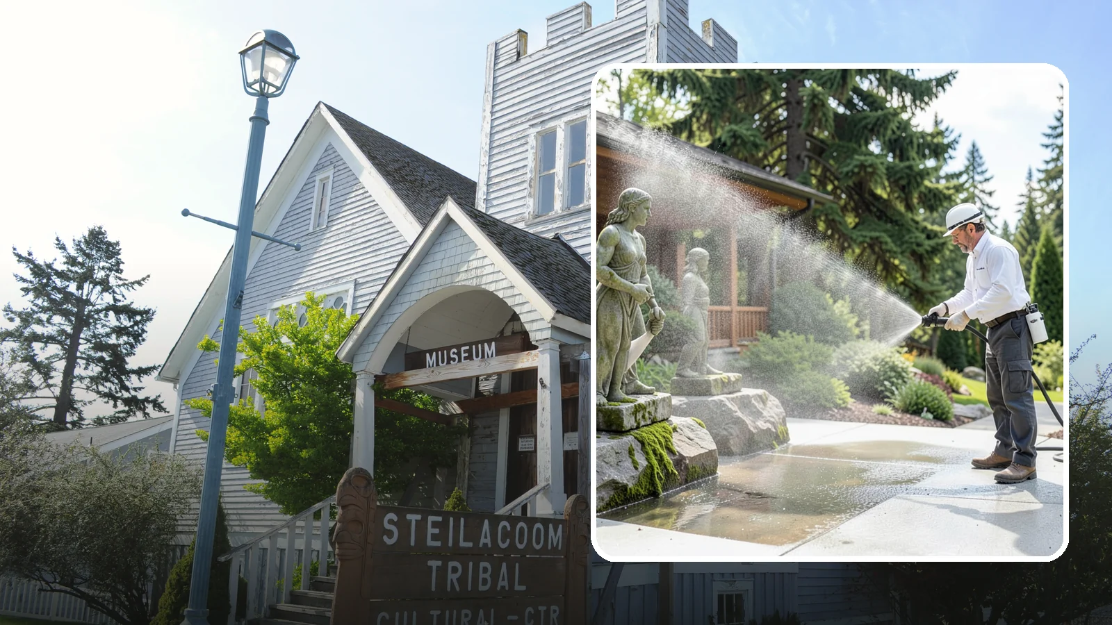 Outdoor Sculpture Cleaning in Steilacoom, Pierce County, WA - We carefully clean outdoor sculptures and statues in Washington to remove algae, staining, and grime without harm.