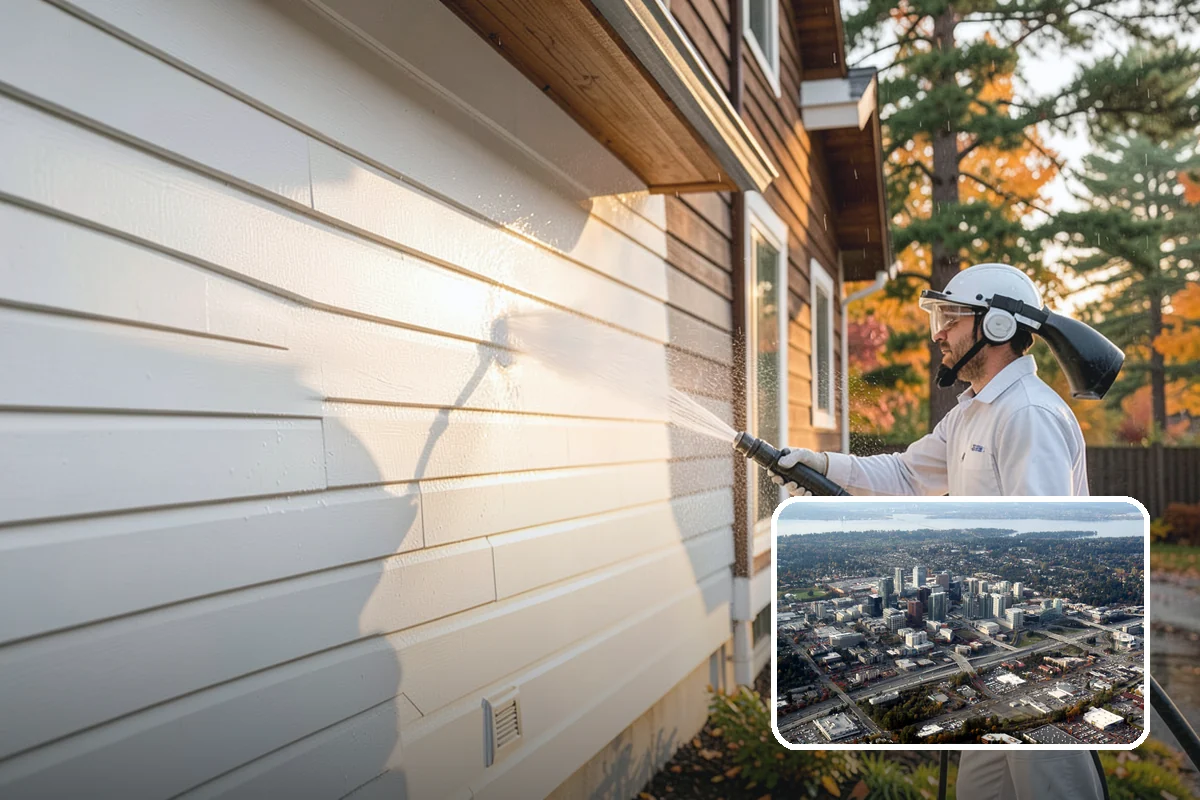 Oxidation Removal in Bellevue, King County, WA - Restores faded color to siding and gutters