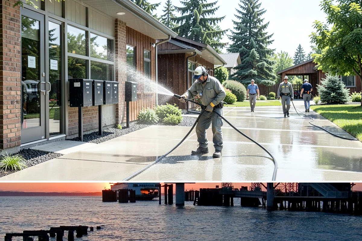 Parking Garage Cleaning in Edmonds, Snohomish County, WA - Garages benefit most from a thorough wash in early spring to flush out winter road salt and accumulated grime.