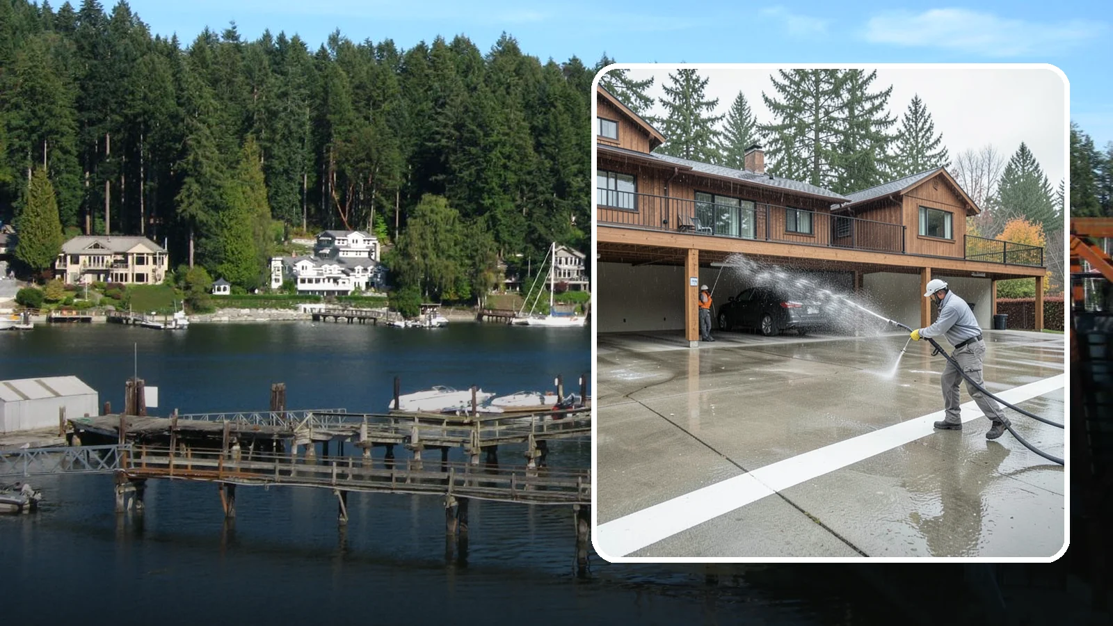 Parking Garage Cleaning in Gig Harbor, Pierce County, WA - We wash parking garage decks and stairwells in Washington to clear oil, salt, and grime from every level.