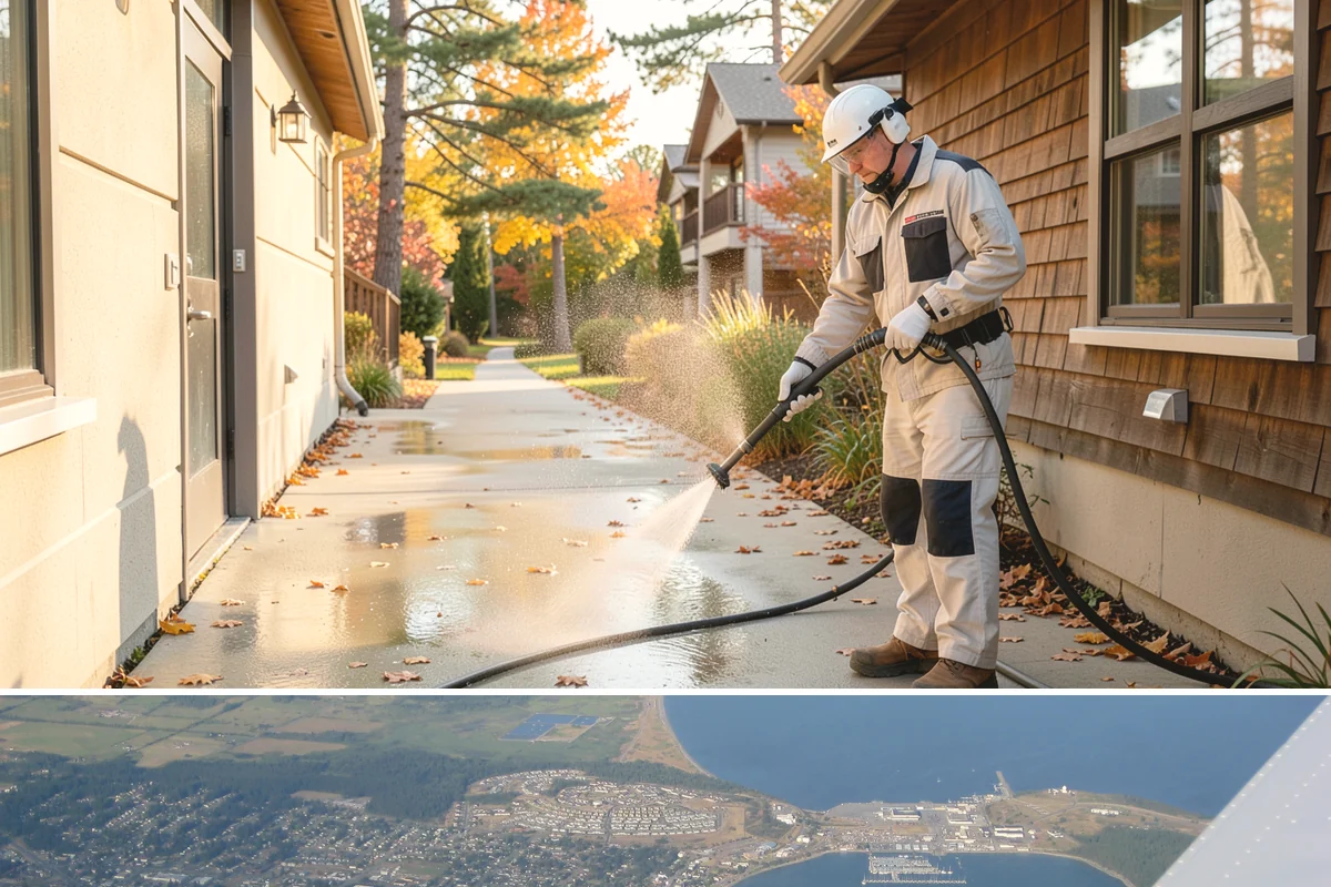 Parking Garage Cleaning in Oak Harbor, Island County, WA - Garages benefit most from a thorough wash in early spring to flush out winter road salt and accumulated grime.