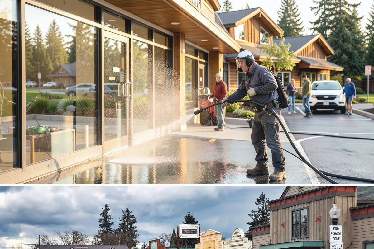 Parking Garage Cleaning in Roy, Pierce County, WA - Garages benefit most from a thorough wash in early spring to flush out winter road salt and accumulated grime.