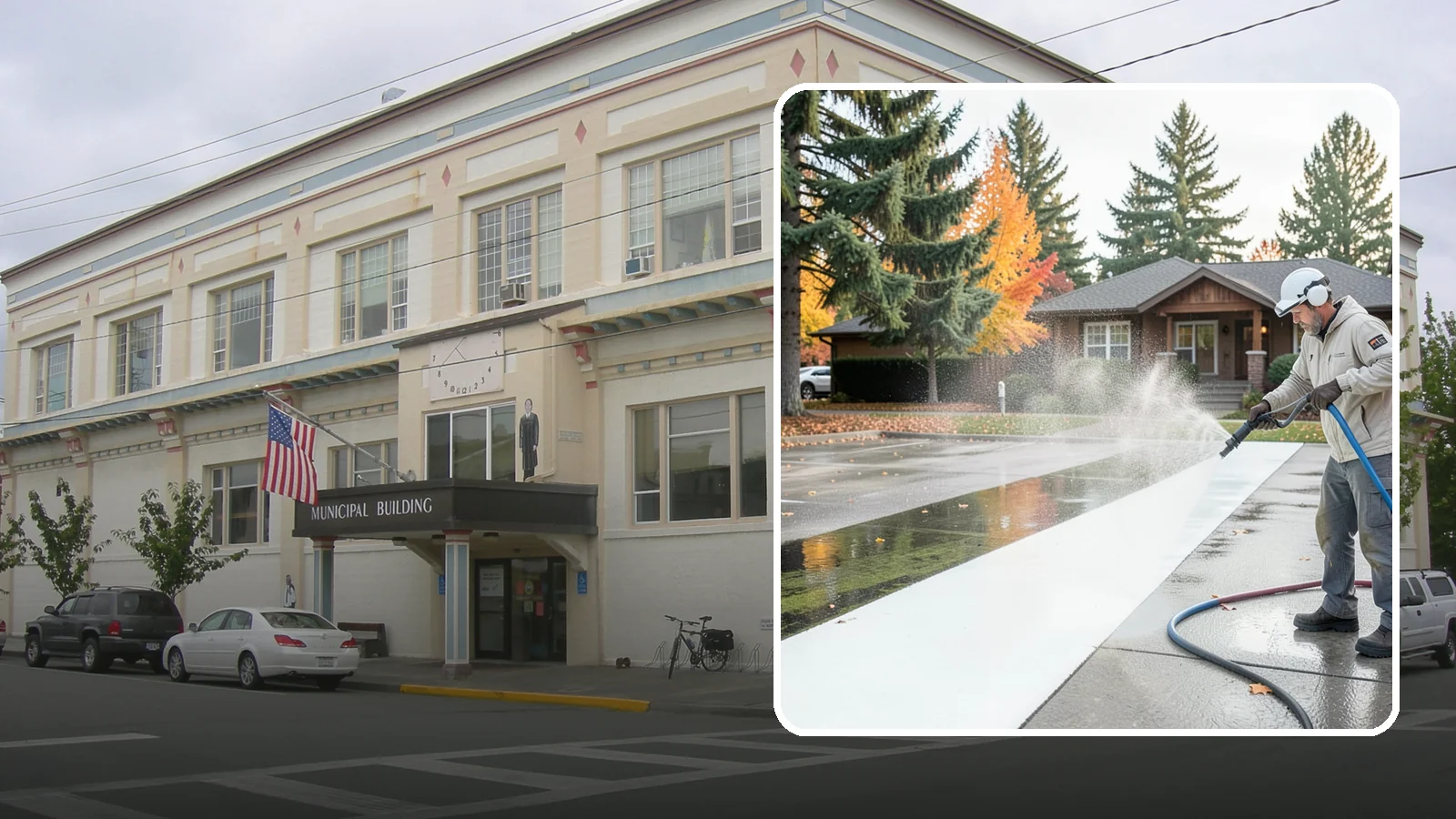 Parking Lot Cleaning in Anacortes, Skagit County, WA - We pressure wash parking lots across Washington to remove oil stains, gum, and the algae that shaded pavement grows.