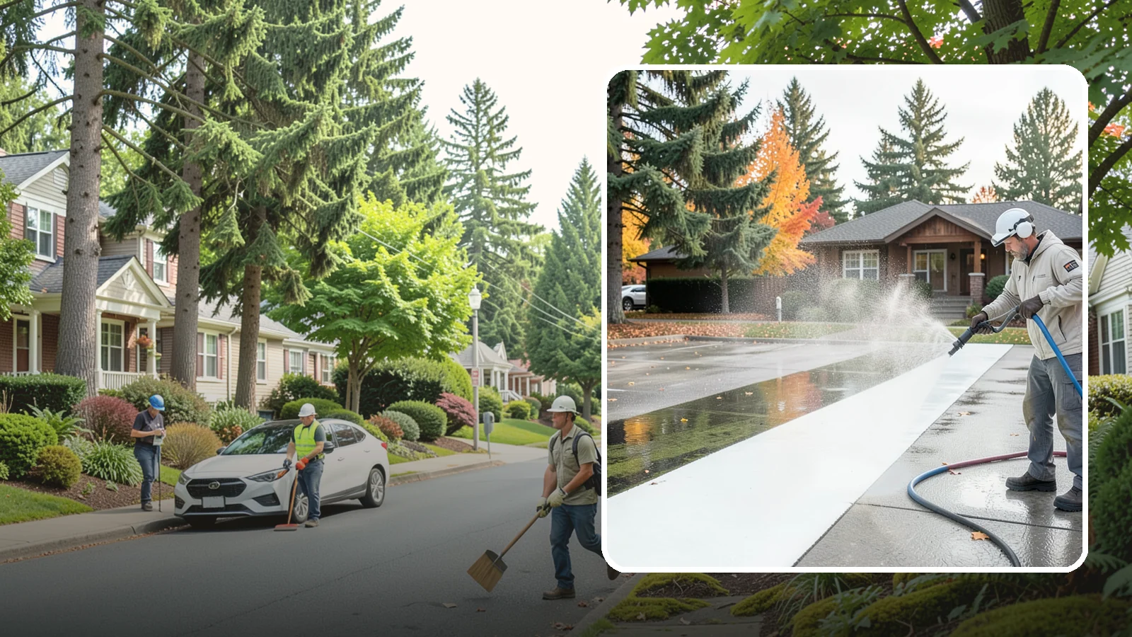 Parking Lot Cleaning in Beaux Arts Village, King County, WA - We pressure wash parking lots across Washington to remove oil stains, gum, and the algae that shaded pavement grows.