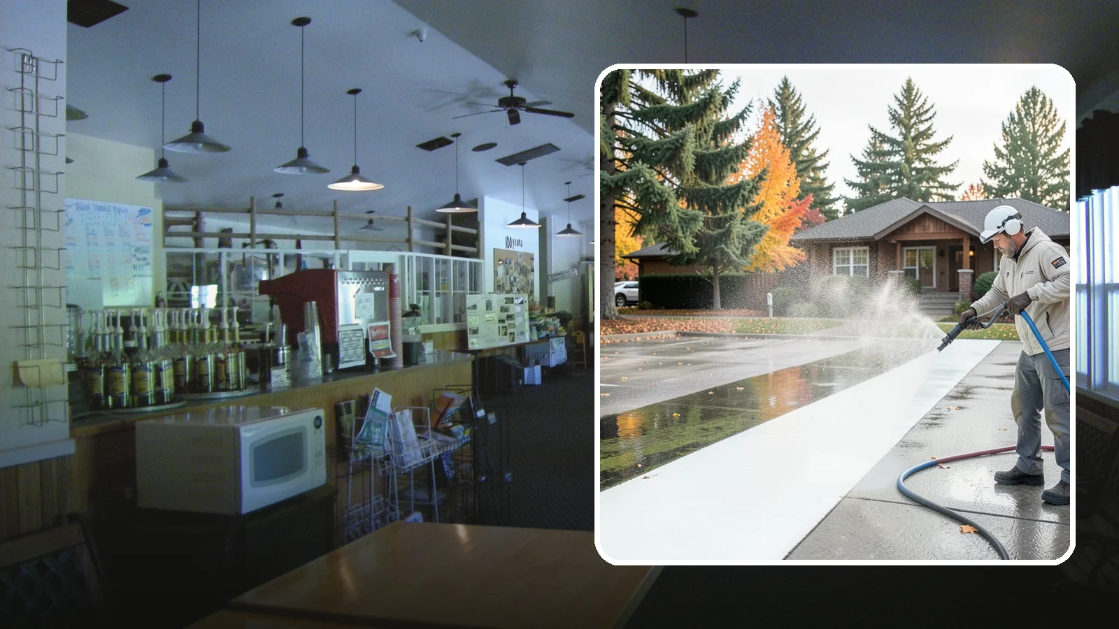 Parking Lot Cleaning in Black Diamond, King County, WA - We pressure wash parking lots across Washington to remove oil stains, gum, and the algae that shaded pavement grows.