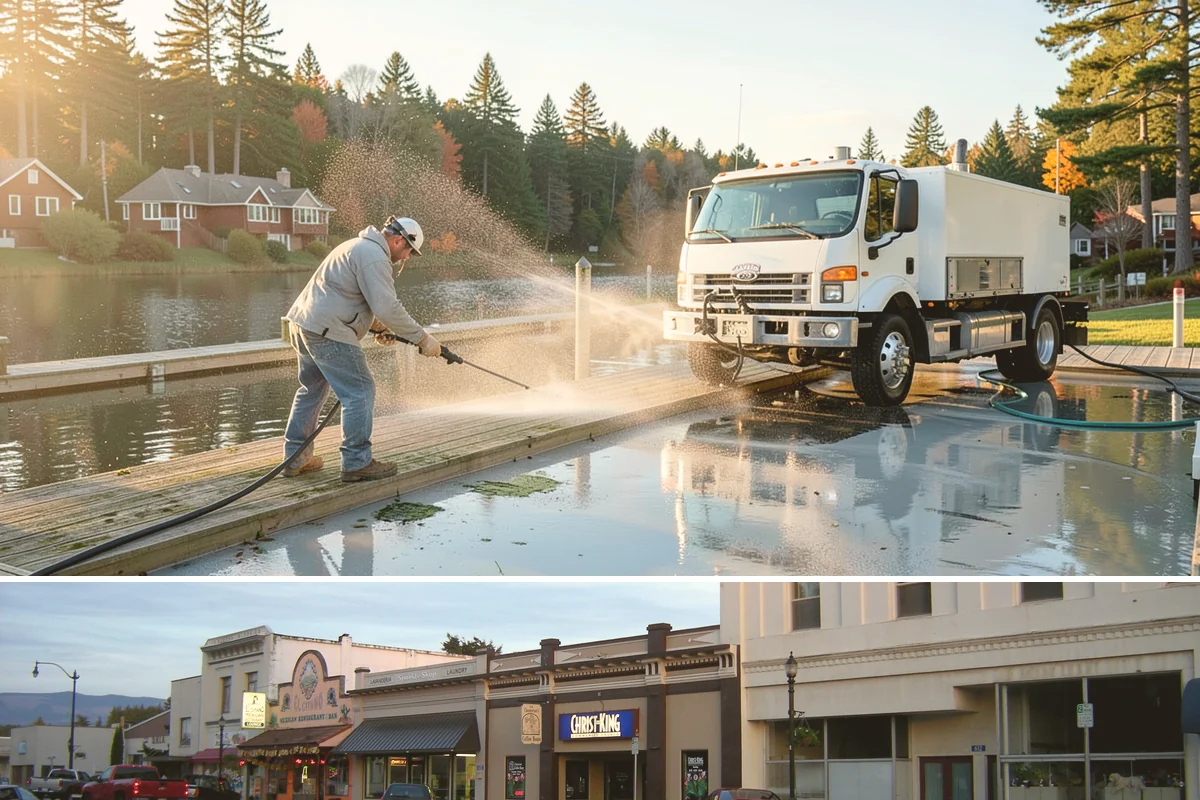 Parking Lot Cleaning in Burlington, Skagit County, WA - Full lot cleaning is ideal in late spring or summer when pavement dries fast, with high-traffic zones spot-cleaned as needed.