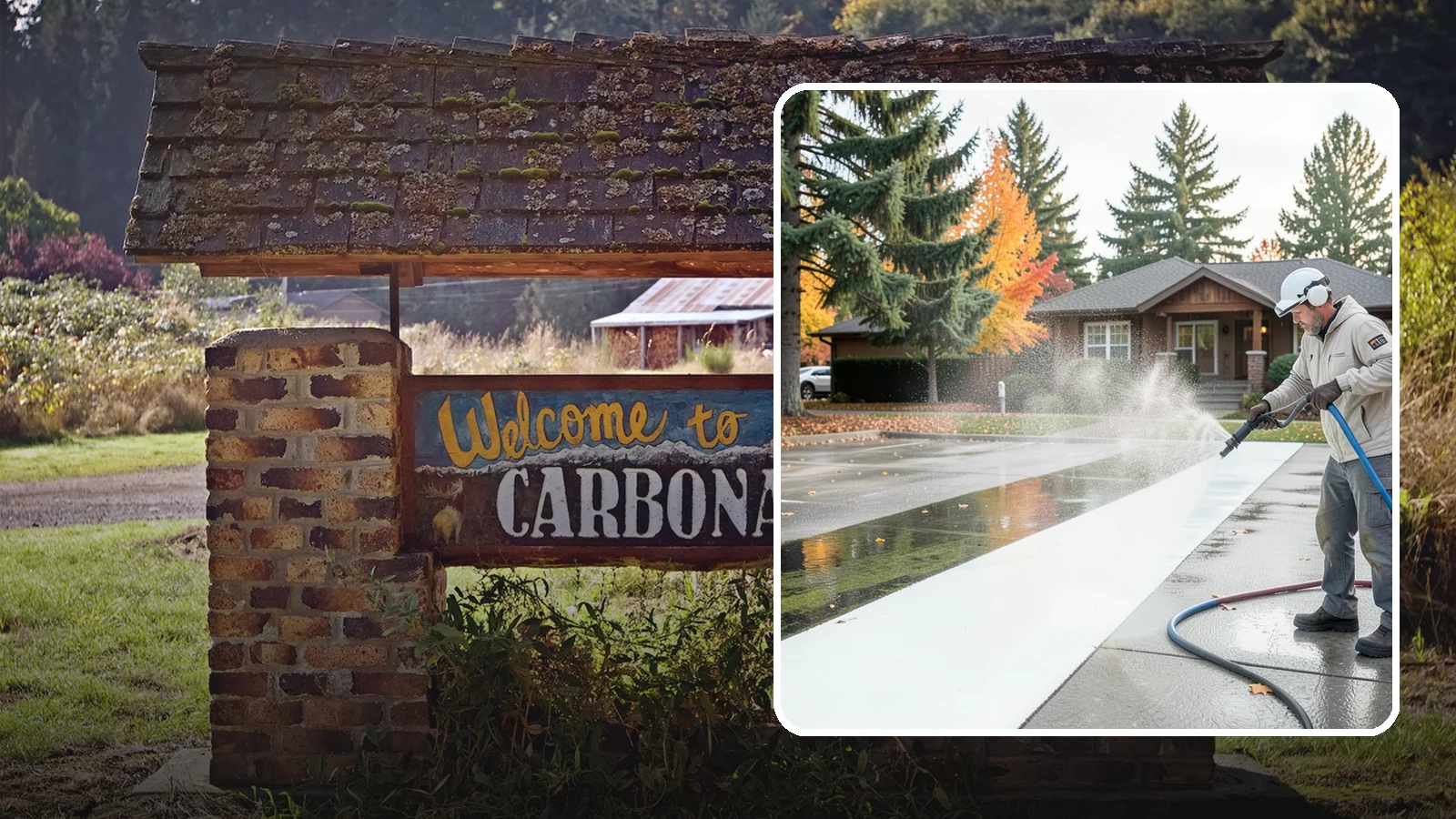 Parking Lot Cleaning in Carbonado, Pierce County, WA - We pressure wash parking lots across Washington to remove oil stains, gum, and the algae that shaded pavement grows.