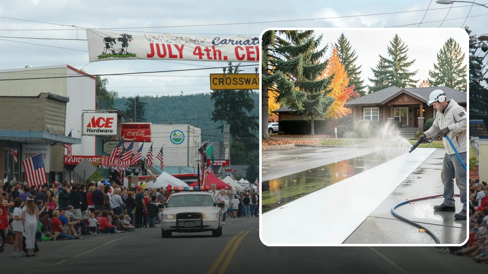 Parking Lot Cleaning in Carnation, King County, WA - We pressure wash parking lots across Washington to remove oil stains, gum, and the algae that shaded pavement grows.