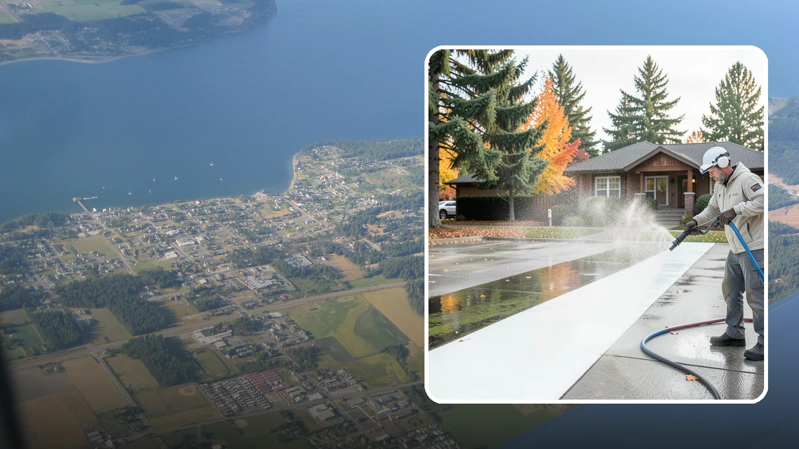 Parking Lot Cleaning in Coupeville, Island County, WA - We pressure wash parking lots across Washington to remove oil stains, gum, and the algae that shaded pavement grows.