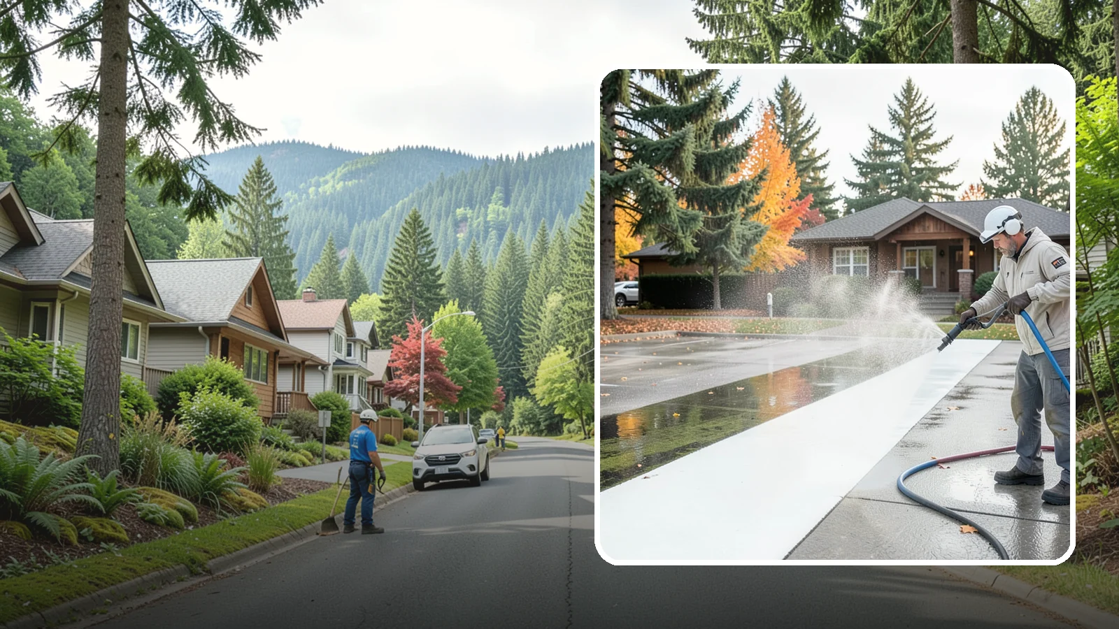 Parking Lot Cleaning in Darrington, Snohomish County, WA - We pressure wash parking lots across Washington to remove oil stains, gum, and the algae that shaded pavement grows.