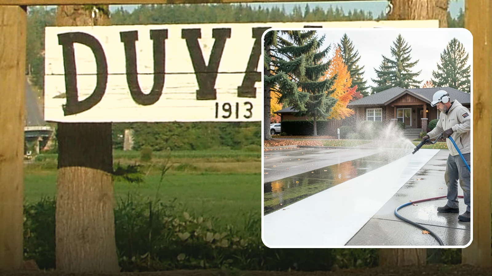 Parking Lot Cleaning in Duvall, King County, WA - We pressure wash parking lots across Washington to remove oil stains, gum, and the algae that shaded pavement grows.