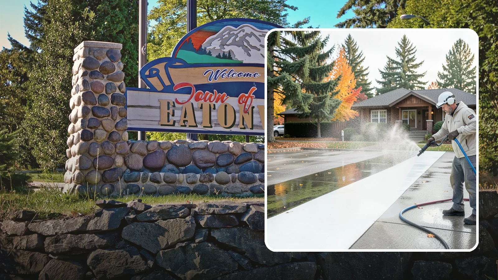 Parking Lot Cleaning in Eatonville, Pierce County, WA - We pressure wash parking lots across Washington to remove oil stains, gum, and the algae that shaded pavement grows.