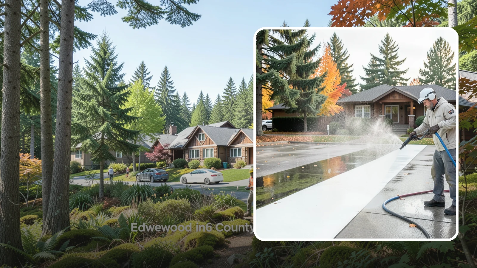 Parking Lot Cleaning in Edgewood, Pierce County, WA - We pressure wash parking lots across Washington to remove oil stains, gum, and the algae that shaded pavement grows.