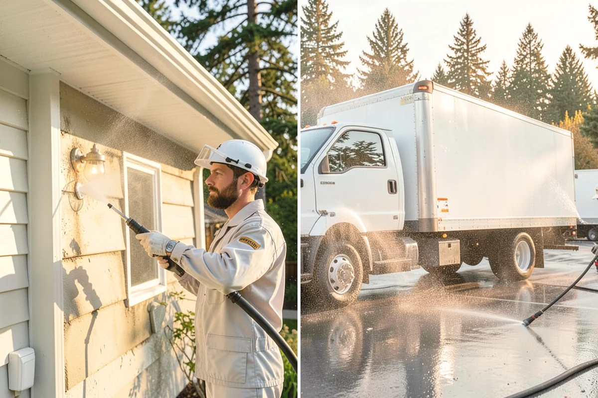 Parking Lot Cleaning in Edgewood, Pierce County, WA - Blow and sweep the lot clear of loose debris