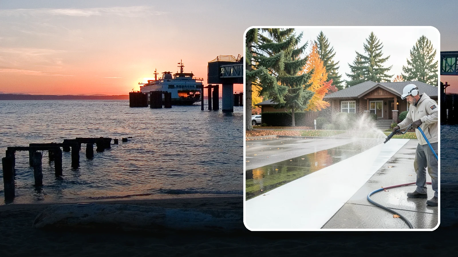 Parking Lot Cleaning in Edmonds, Snohomish County, WA - We pressure wash parking lots across Washington to remove oil stains, gum, and the algae that shaded pavement grows.