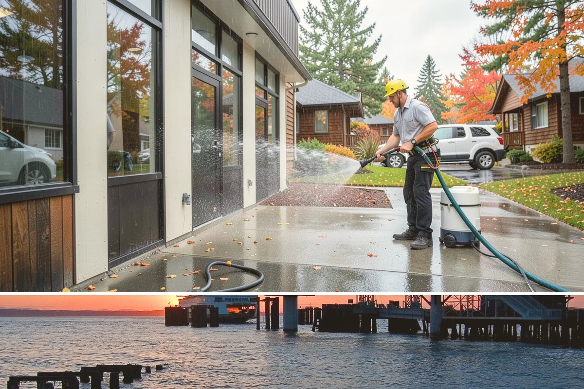 Parking Lot Cleaning in Edmonds, Snohomish County, WA - Full lot cleaning is ideal in late spring or summer when pavement dries fast, with high-traffic zones spot-cleaned as needed.
