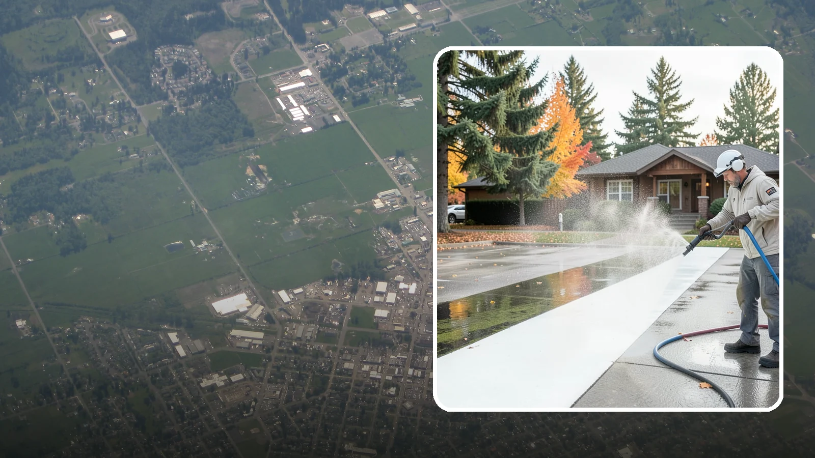 Parking Lot Cleaning in Enumclaw, King County, WA - We pressure wash parking lots across Washington to remove oil stains, gum, and the algae that shaded pavement grows.