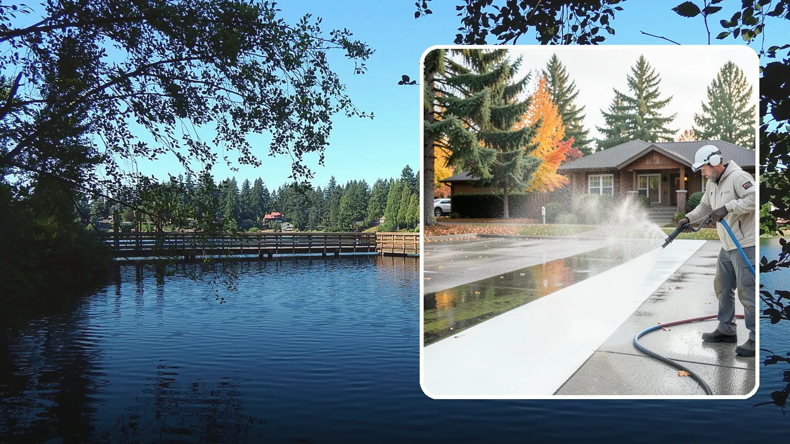 Parking Lot Cleaning in Federal Way, King County, WA - We pressure wash parking lots across Washington to remove oil stains, gum, and the algae that shaded pavement grows.