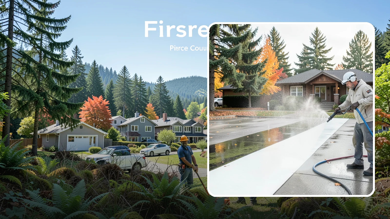 Parking Lot Cleaning in Fircrest, Pierce County, WA - We pressure wash parking lots across Washington to remove oil stains, gum, and the algae that shaded pavement grows.
