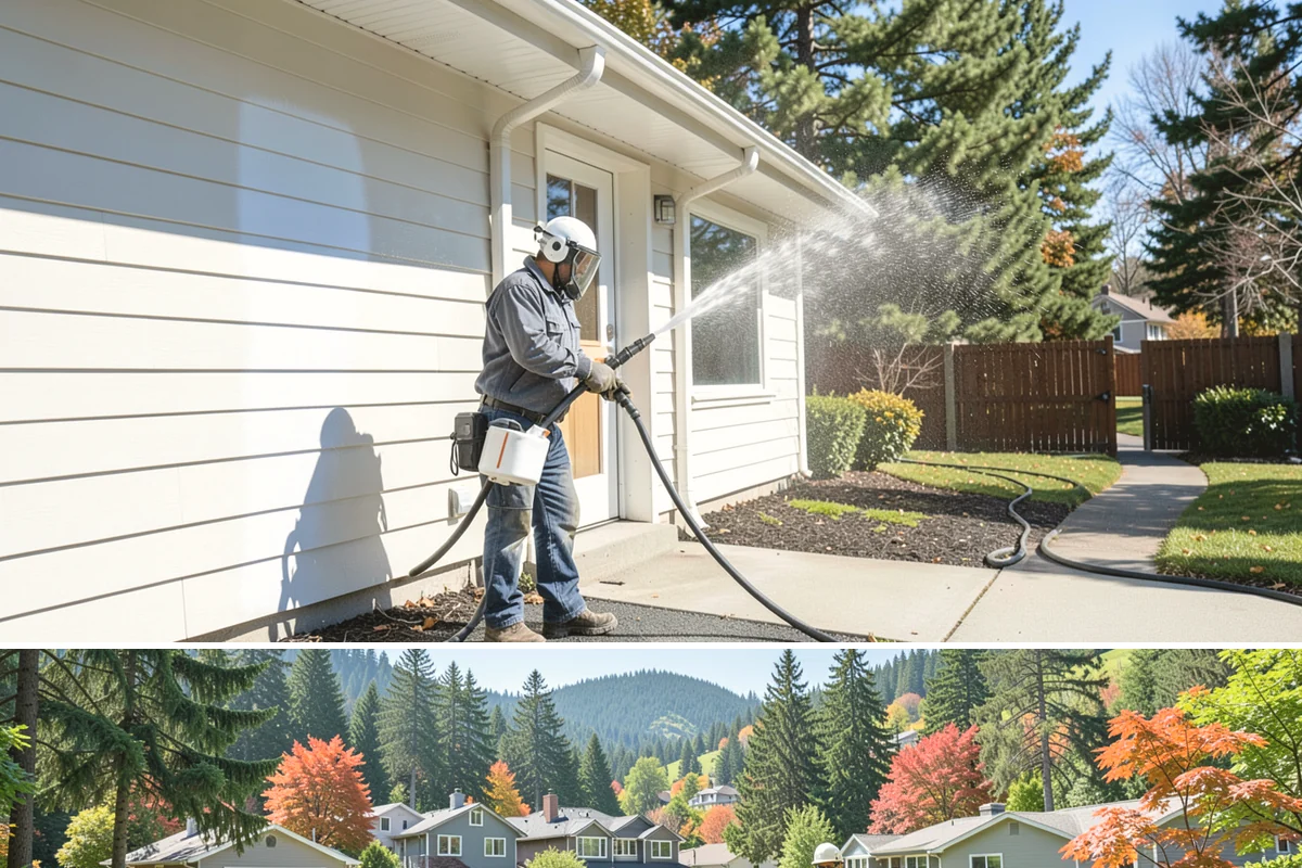 Parking Lot Cleaning in Fircrest, Pierce County, WA - Full lot cleaning is ideal in late spring or summer when pavement dries fast, with high-traffic zones spot-cleaned as needed.
