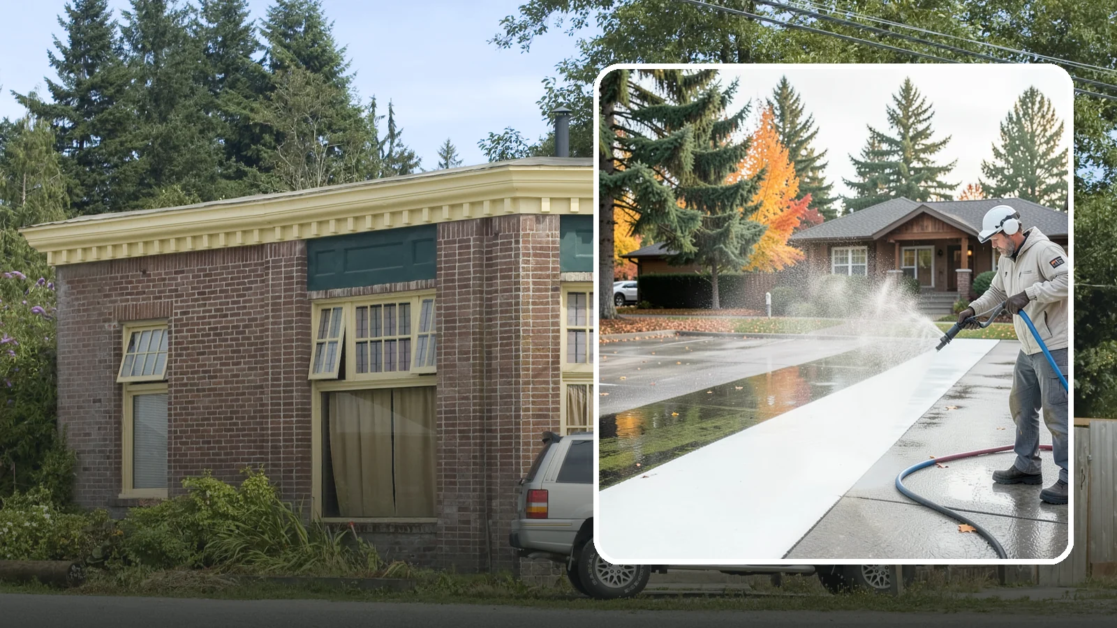 Parking Lot Cleaning in Hamilton, Skagit County, WA - We pressure wash parking lots across Washington to remove oil stains, gum, and the algae that shaded pavement grows.