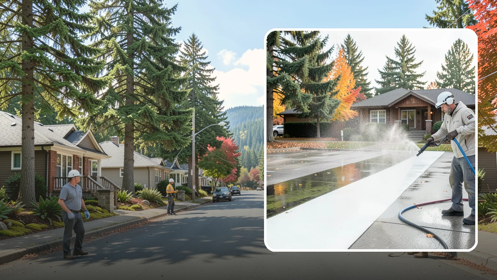 Parking Lot Cleaning in Hunts Point, King County, WA - We pressure wash parking lots across Washington to remove oil stains, gum, and the algae that shaded pavement grows.
