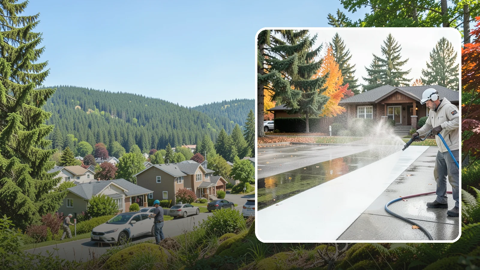 Parking Lot Cleaning in Index, Snohomish County, WA - We pressure wash parking lots across Washington to remove oil stains, gum, and the algae that shaded pavement grows.