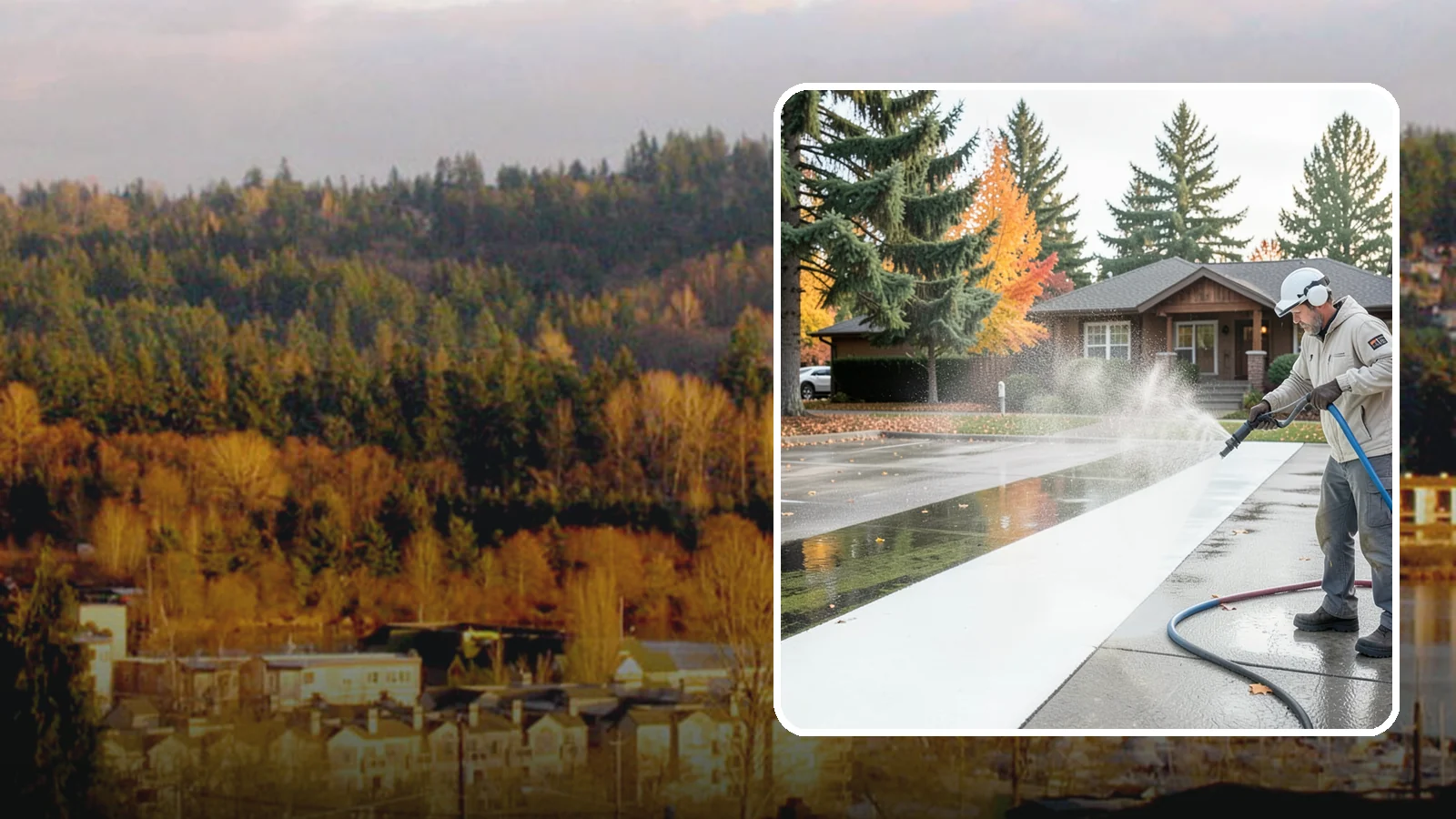 Parking Lot Cleaning in Kenmore, King County, WA - We pressure wash parking lots across Washington to remove oil stains, gum, and the algae that shaded pavement grows.