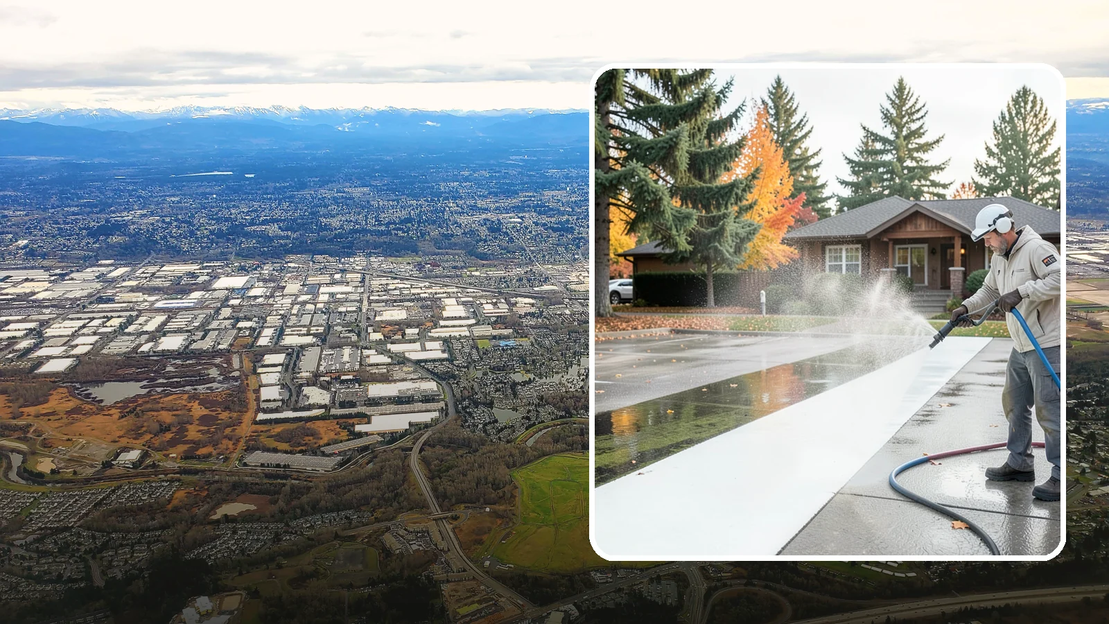 Parking Lot Cleaning in Kent, King County, WA - We pressure wash parking lots across Washington to remove oil stains, gum, and the algae that shaded pavement grows.