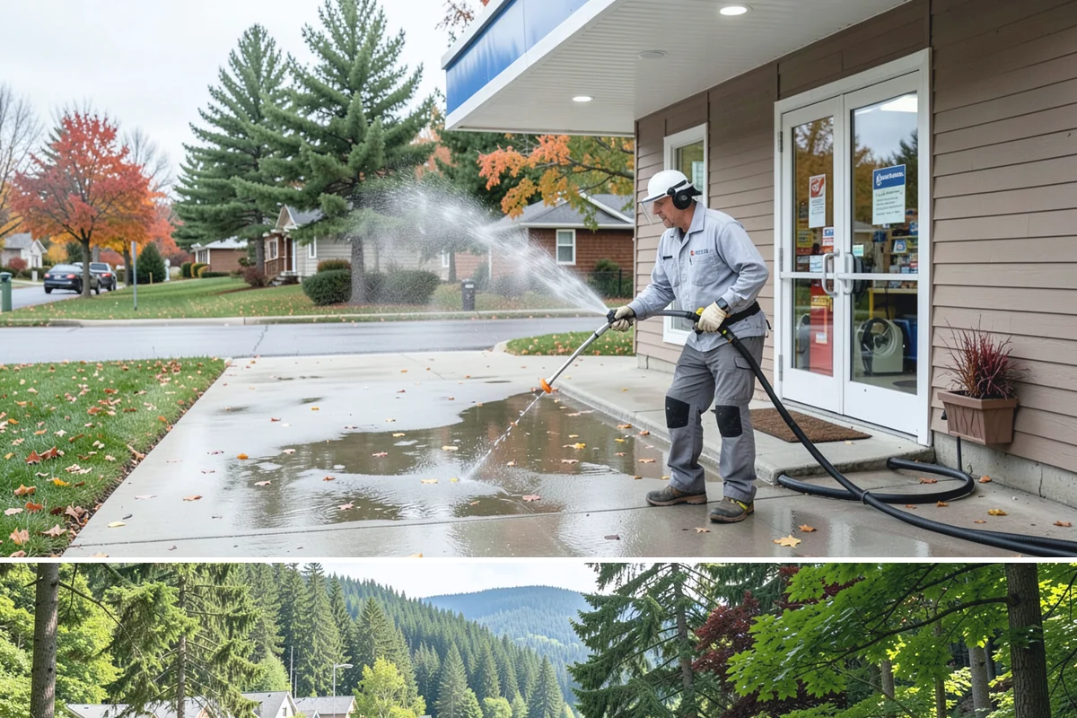 Parking Lot Cleaning in Lake Forest Park, King County, WA - Full lot cleaning is ideal in late spring or summer when pavement dries fast, with high-traffic zones spot-cleaned as needed.