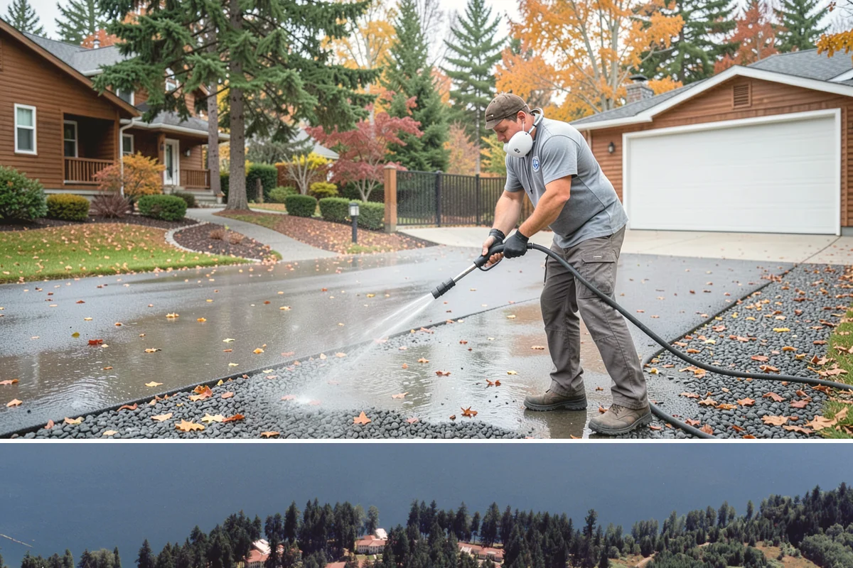 Parking Lot Cleaning in Lakewood, Pierce County, WA - Full lot cleaning is ideal in late spring or summer when pavement dries fast, with high-traffic zones spot-cleaned as needed.