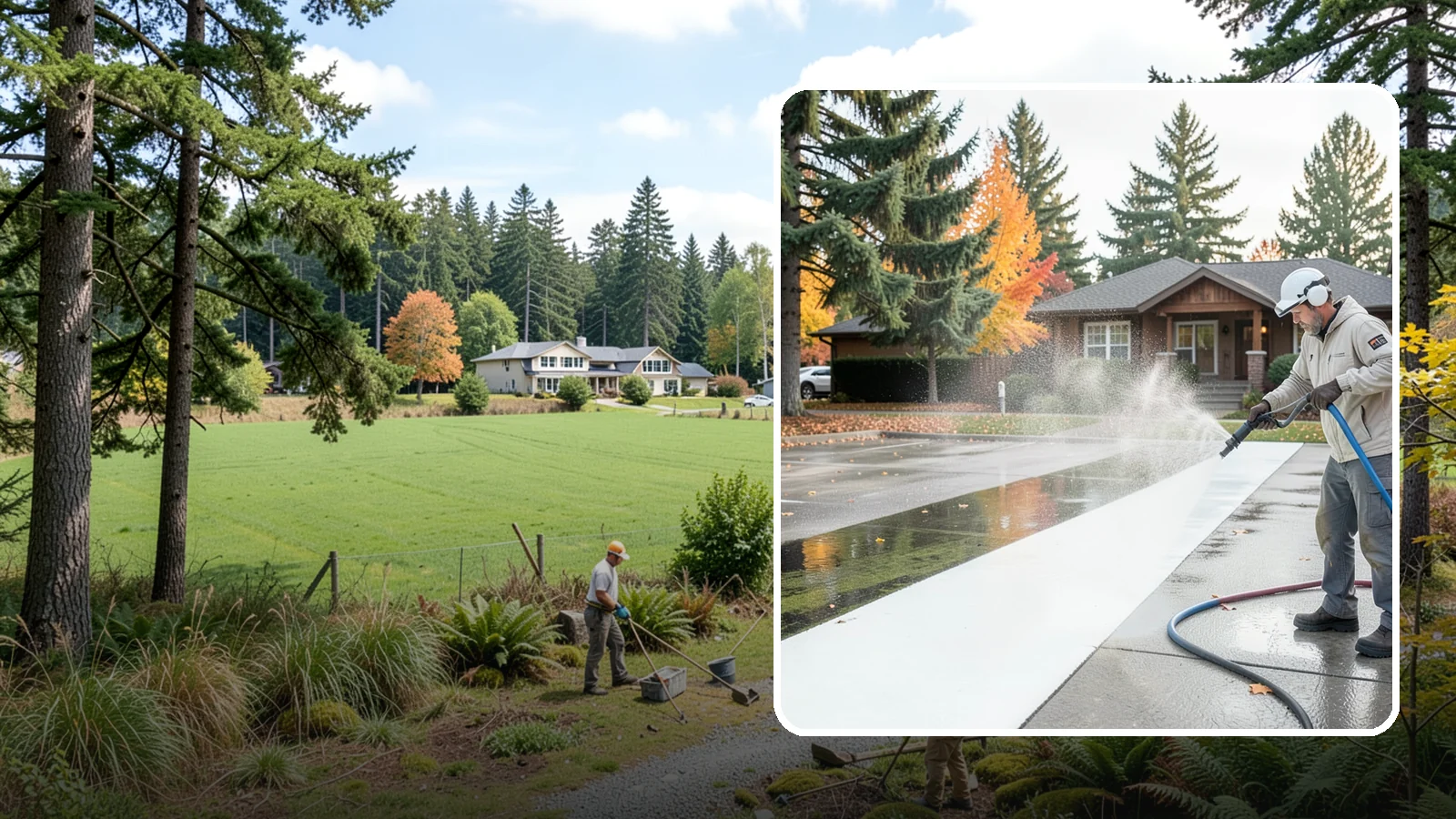 Parking Lot Cleaning in Lyman, Skagit County, WA - We pressure wash parking lots across Washington to remove oil stains, gum, and the algae that shaded pavement grows.