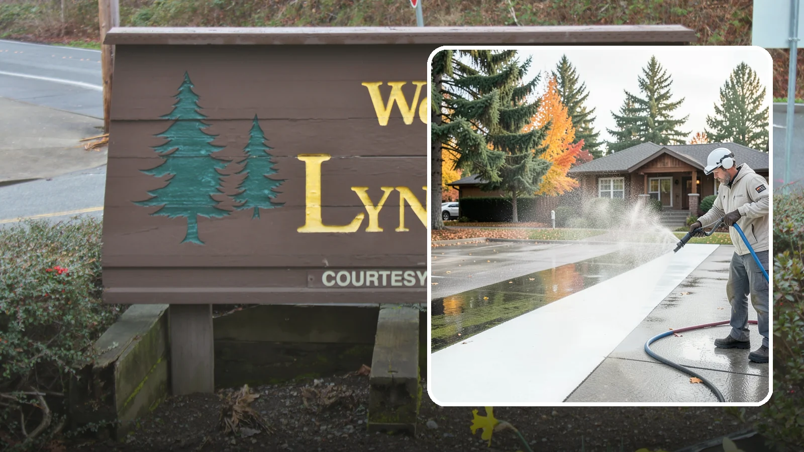 Parking Lot Cleaning in Lynnwood, Snohomish County, WA - We pressure wash parking lots across Washington to remove oil stains, gum, and the algae that shaded pavement grows.