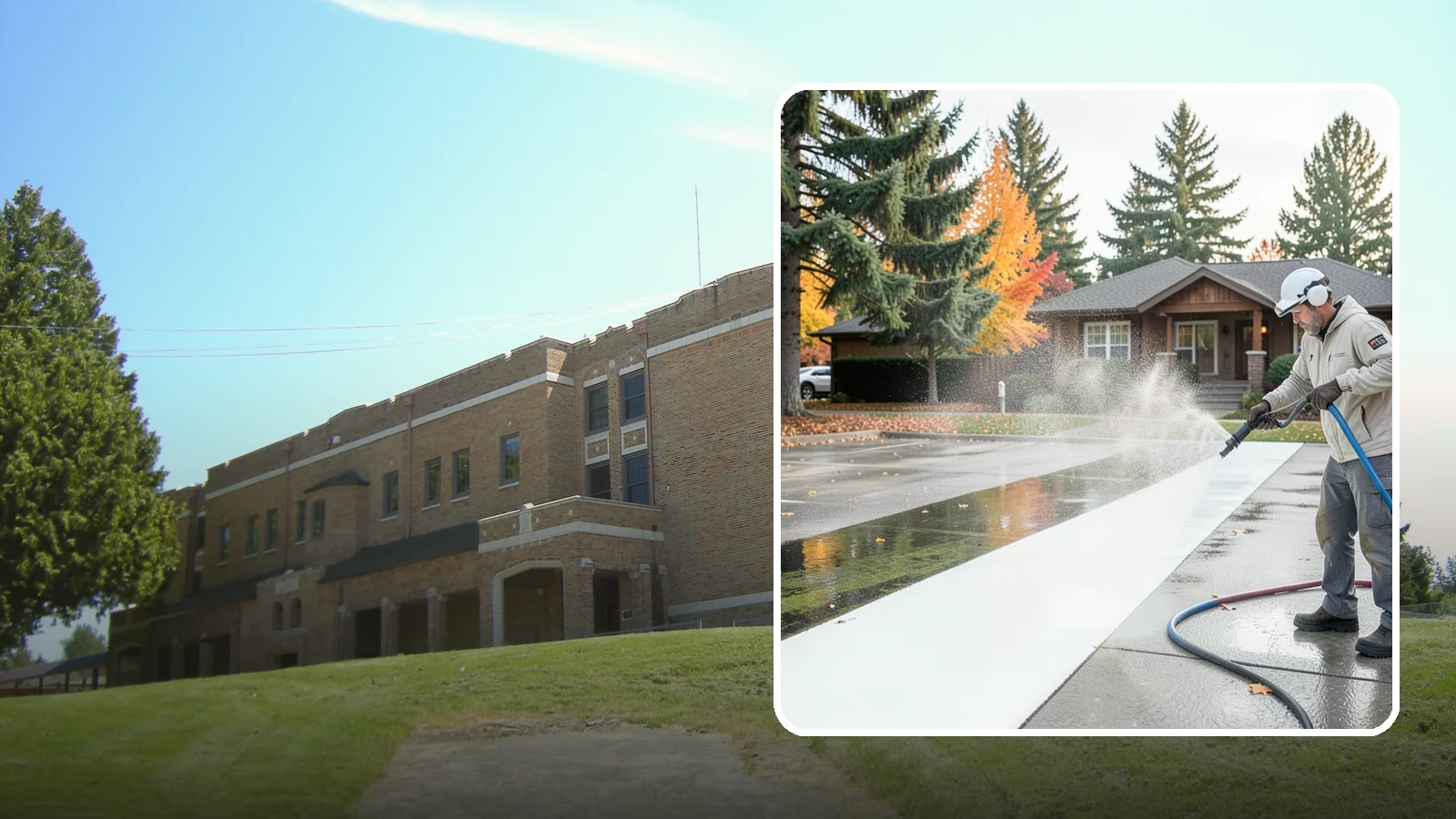 Parking Lot Cleaning in Maple Valley, King County, WA - We pressure wash parking lots across Washington to remove oil stains, gum, and the algae that shaded pavement grows.