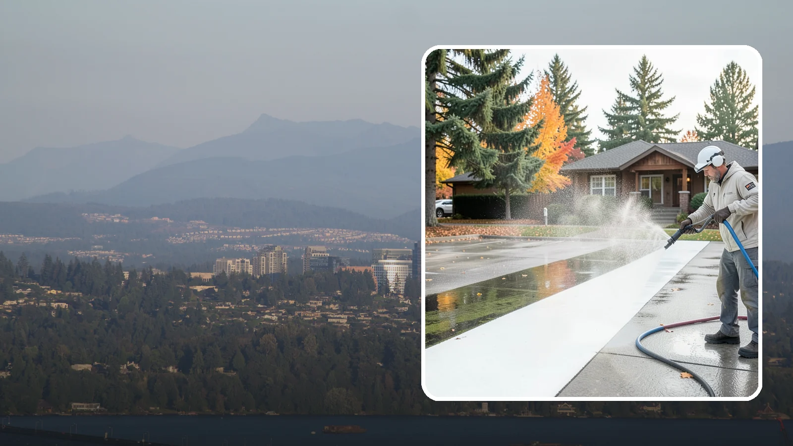 Parking Lot Cleaning in Medina, King County, WA - We pressure wash parking lots across Washington to remove oil stains, gum, and the algae that shaded pavement grows.