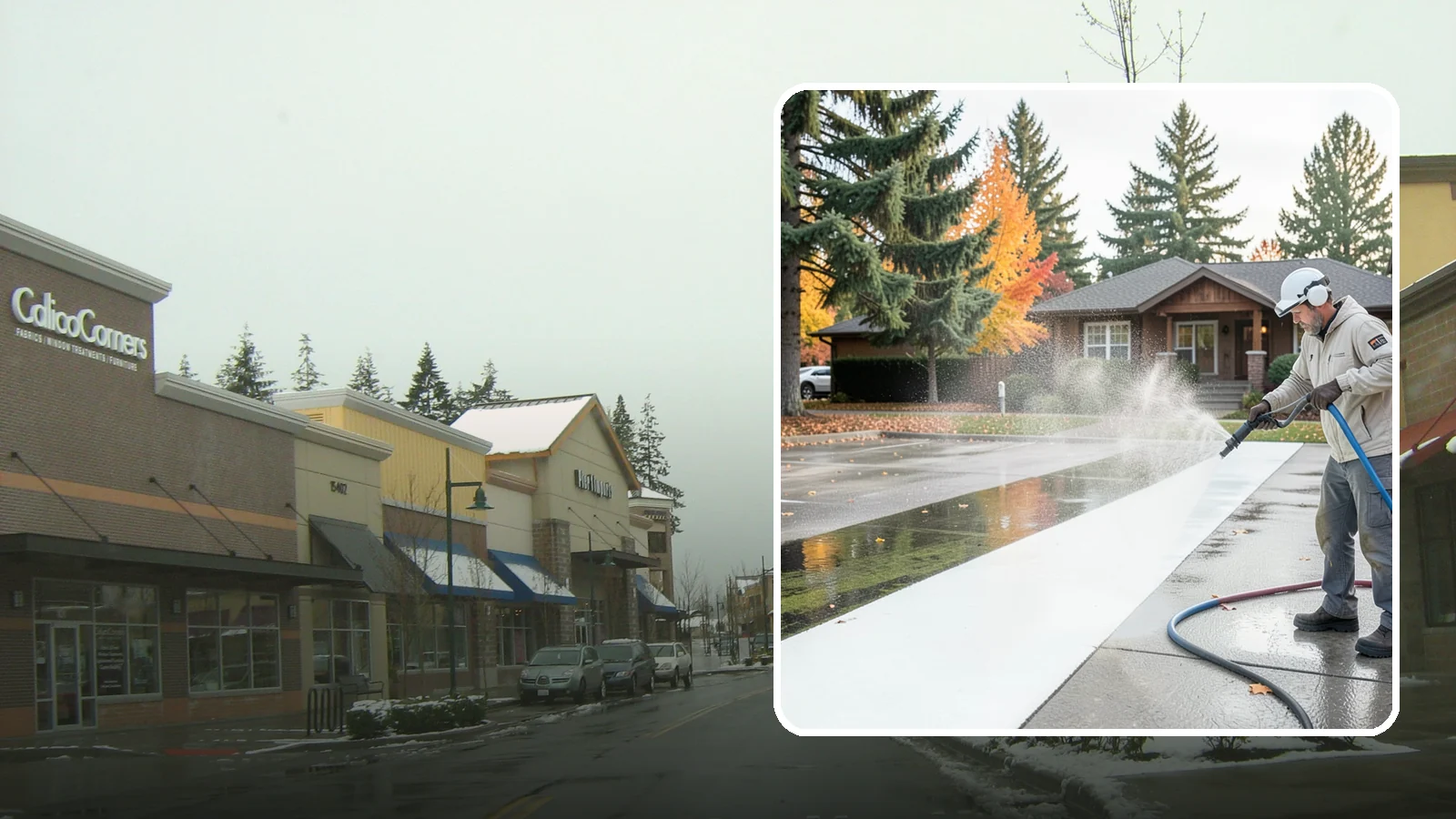 Parking Lot Cleaning in Mill Creek, Snohomish County, WA - We pressure wash parking lots across Washington to remove oil stains, gum, and the algae that shaded pavement grows.