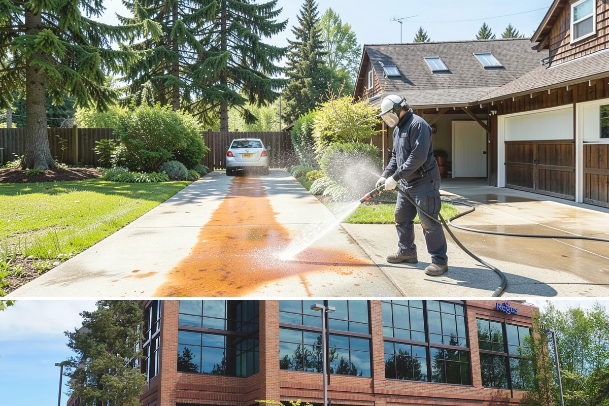 Parking Lot Cleaning in Mountlake Terrace, Snohomish County, WA - Full lot cleaning is ideal in late spring or summer when pavement dries fast, with high-traffic zones spot-cleaned as needed.