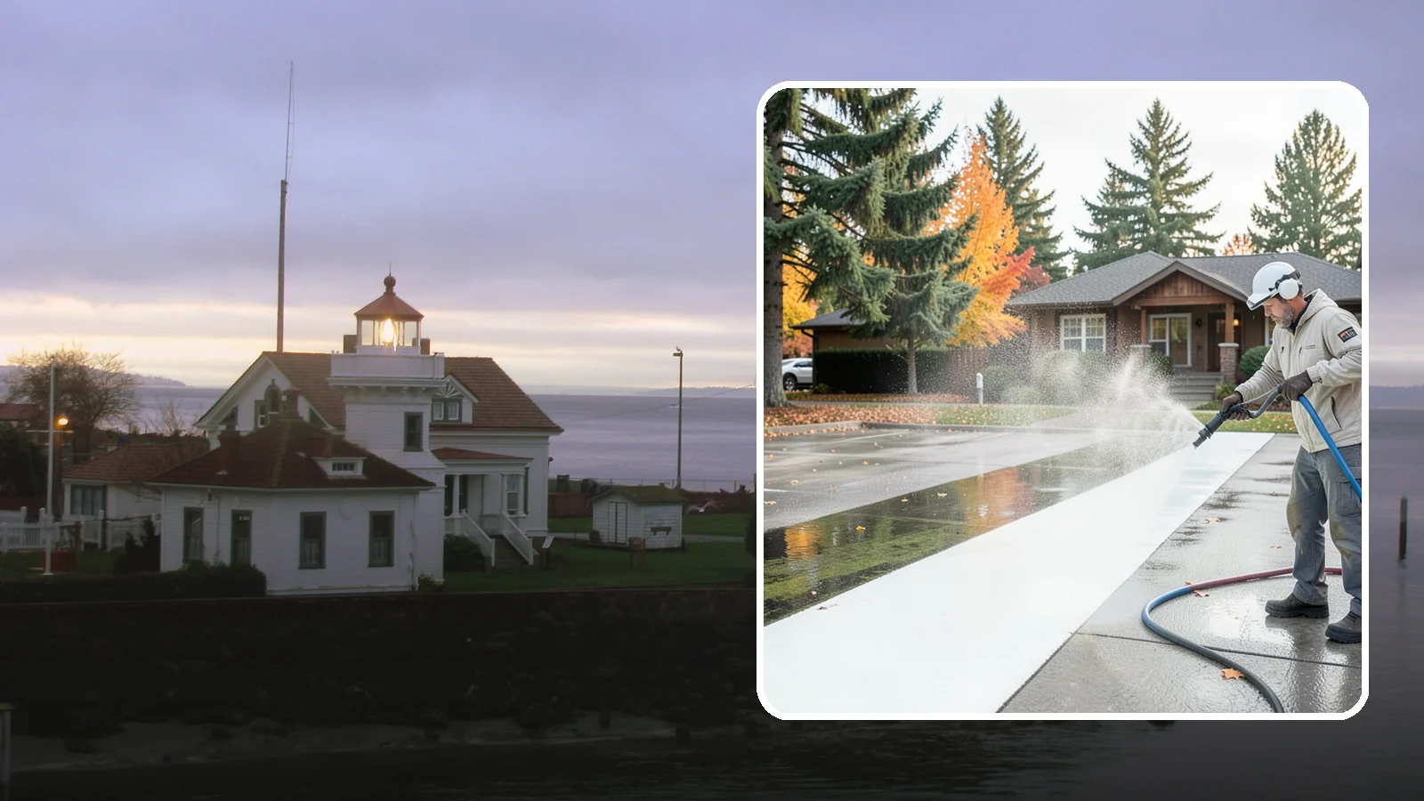 Parking Lot Cleaning in Mukilteo, Snohomish County, WA - We pressure wash parking lots across Washington to remove oil stains, gum, and the algae that shaded pavement grows.