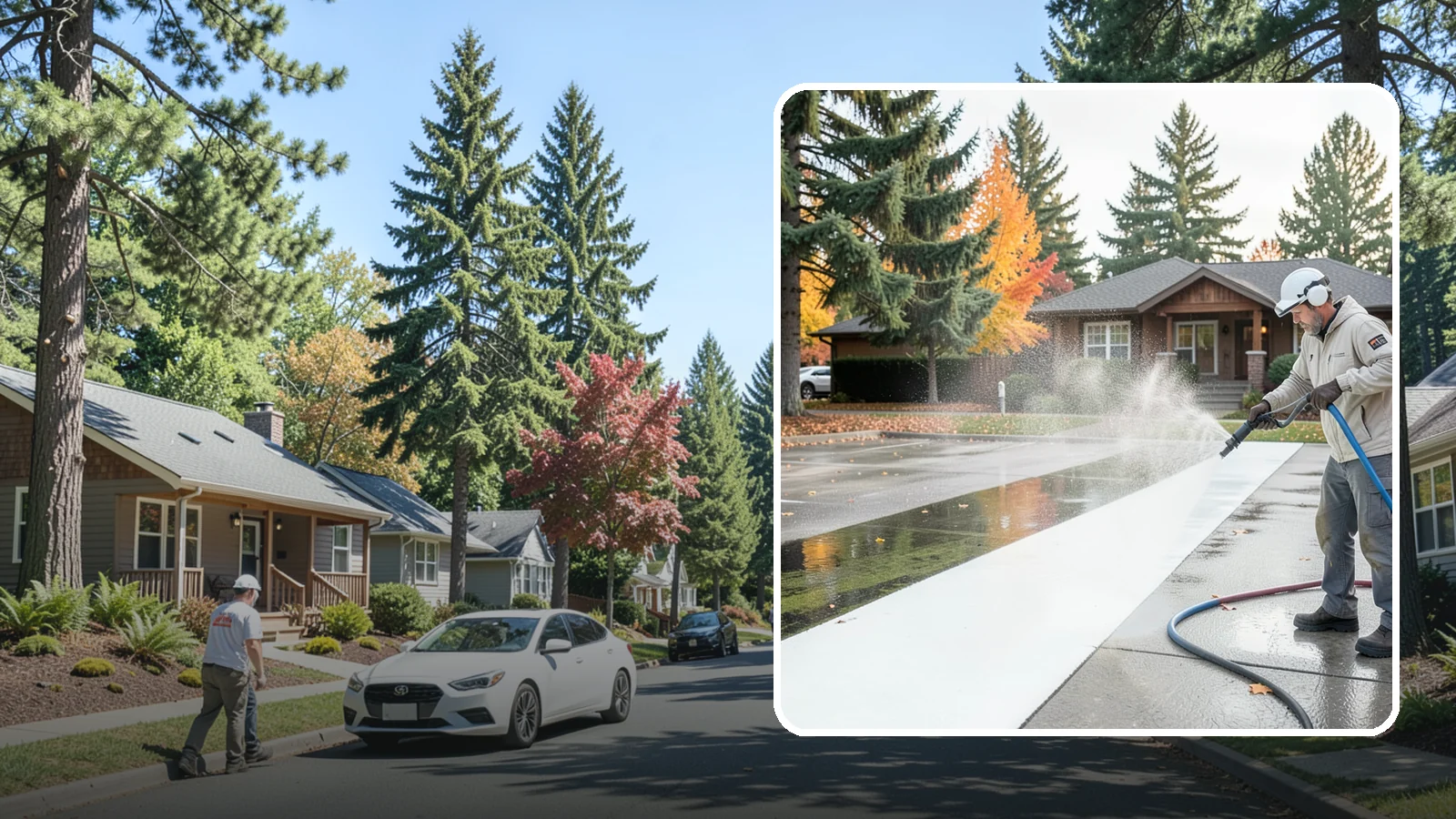 Parking Lot Cleaning in Orting, Pierce County, WA - We pressure wash parking lots across Washington to remove oil stains, gum, and the algae that shaded pavement grows.