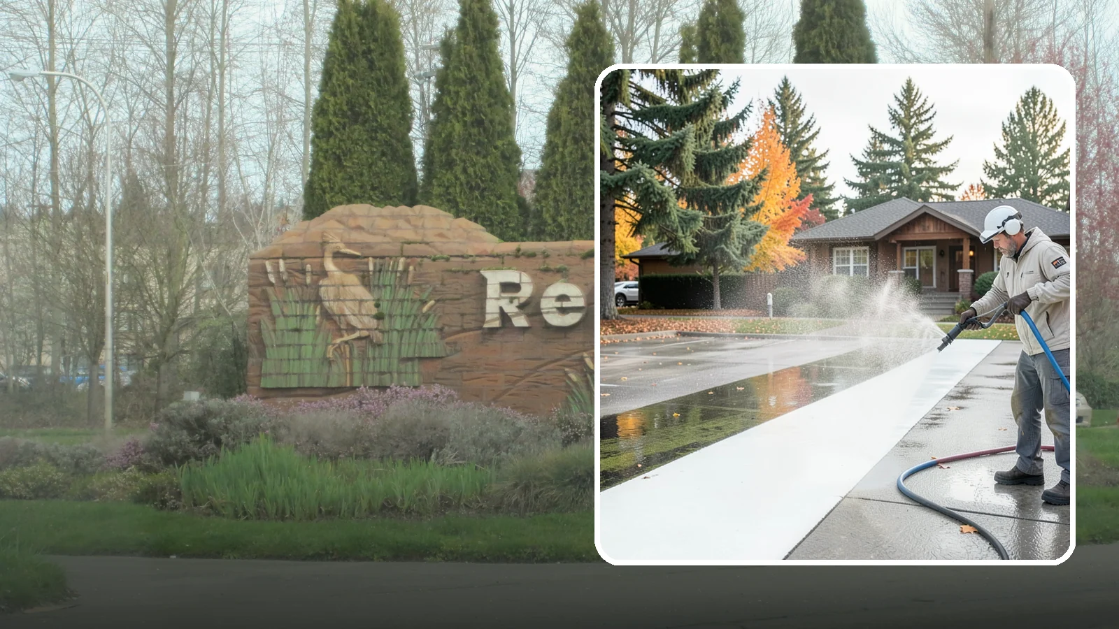 Parking Lot Cleaning in Renton, King County, WA - We pressure wash parking lots across Washington to remove oil stains, gum, and the algae that shaded pavement grows.