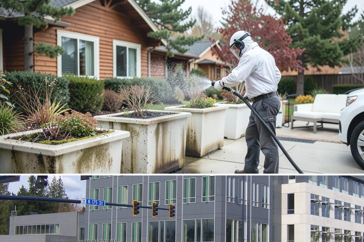 Parking Lot Cleaning in Shoreline, King County, WA - Full lot cleaning is ideal in late spring or summer when pavement dries fast, with high-traffic zones spot-cleaned as needed.
