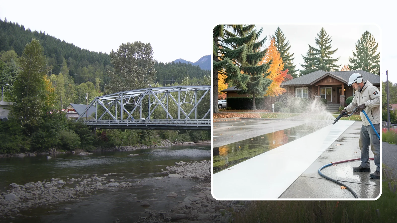 Parking Lot Cleaning in Skykomish, King County, WA - We pressure wash parking lots across Washington to remove oil stains, gum, and the algae that shaded pavement grows.